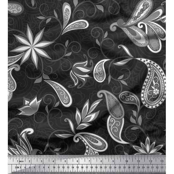 Soimoi Poly Georgette Fabric Floral & Paisley Ethnic Printed Craft Fabric by the Yard 42 Inch Wide