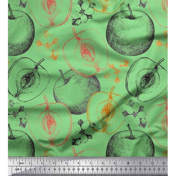 Soimoi Poly Georgette Fabric Floral & Sketch Fruits Print Fabric by The Yard 52 Inch Wide