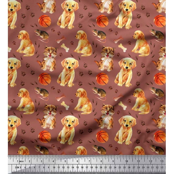 Soimoi Poly Georgette Fabric Footprint,Dog & Cat Animal Printed Fabric 1 Yard 42 Inch Wide