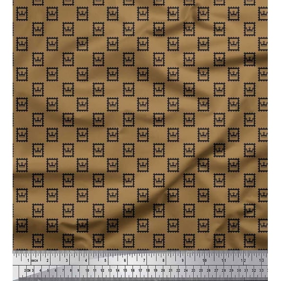 Soimoi Poly Georgette Fabric Frame & King Crown Shirting Print Fabric by The Yard 42 Inch Wide