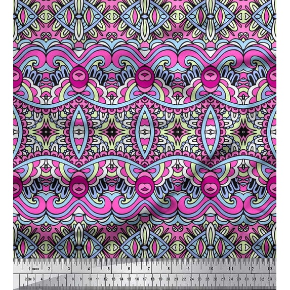 Soimoi Poly Georgette Fabric Geometric & Paisley Decorative Printed Fabric 1 Yard 52 Inch Wide