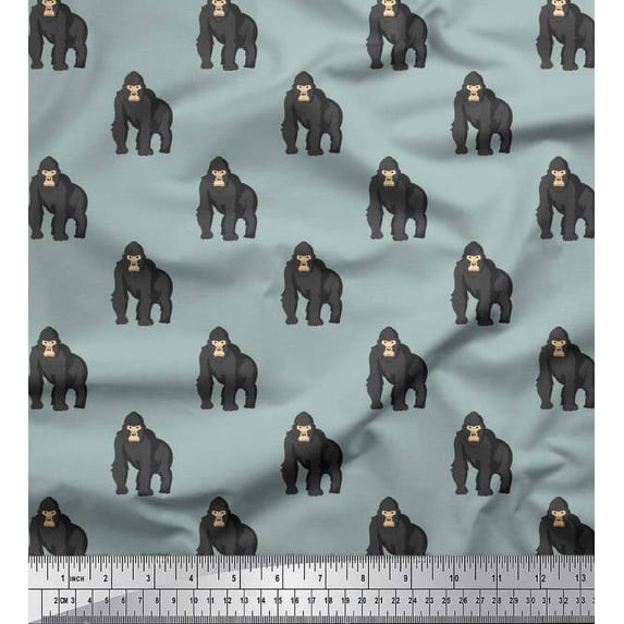 Soimoi Poly Georgette Fabric Gorilla Animal Print Fabric by Yard 42 Inch Wide