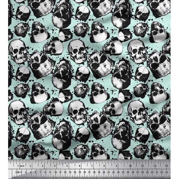Soimoi Poly Georgette Fabric Horror Skull Halloween Print Fabric by The Yard 42 Inch Wide