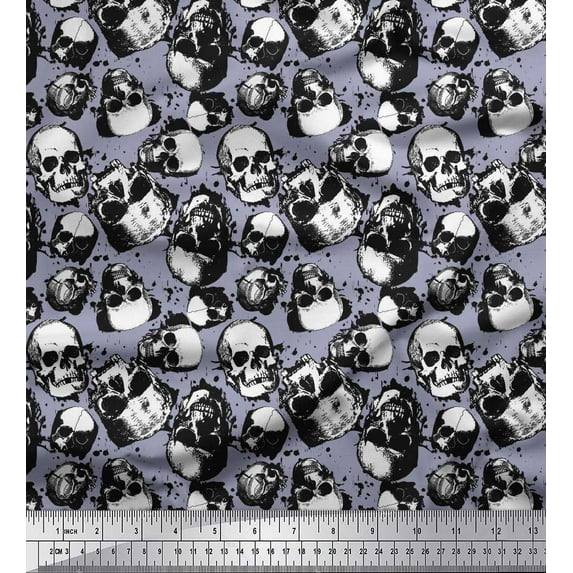 Soimoi Poly Georgette Fabric Horror Skull Halloween Print Sewing Fabric Yard 42 Inch Wide