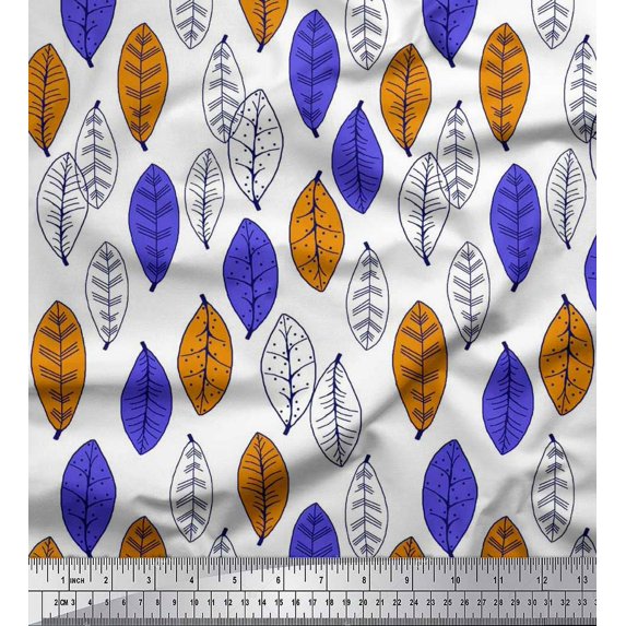 Soimoi Poly Georgette Fabric Leaves Block Print Fabric by Yard 42 Inch Wide