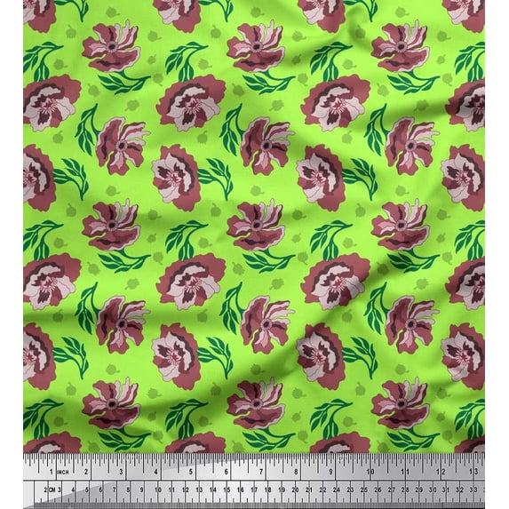 Soimoi Poly Georgette Fabric Leaves & Floral Artistic Decor Fabric Printed Yard 42 Inch Wide
