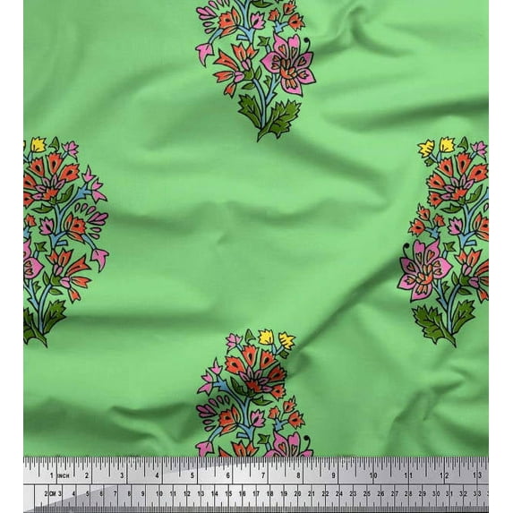 Soimoi Poly Georgette Fabric Leaves & Floral Block Decor Fabric Printed Yard 42 Inch Wide