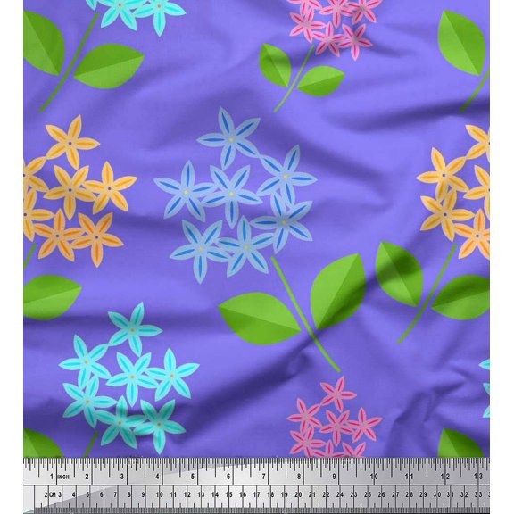 Soimoi Poly Georgette Fabric Leaves & Floral Clip Art Decor Fabric Printed Yard 42 Inch Wide