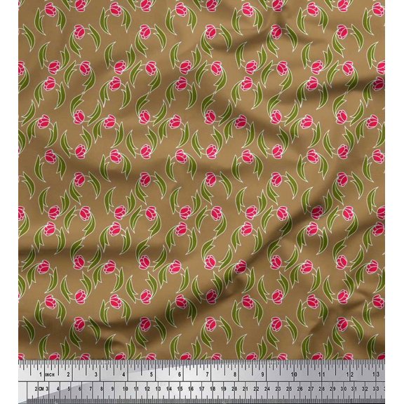 Soimoi Poly Georgette Fabric Leaves & Floral Clip Art Print Fabric by the Yard 42 Inch Wide