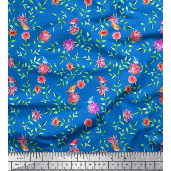 Soimoi Poly Georgette Fabric Leaves & Floral Printed Fabric 1 Yard 42 Inch Wide