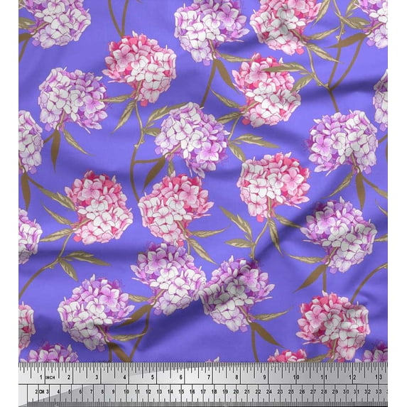 Soimoi Poly Georgette Fabric Leaves & Lilac Floral Decor Fabric Printed Yard 52 Inch Wide