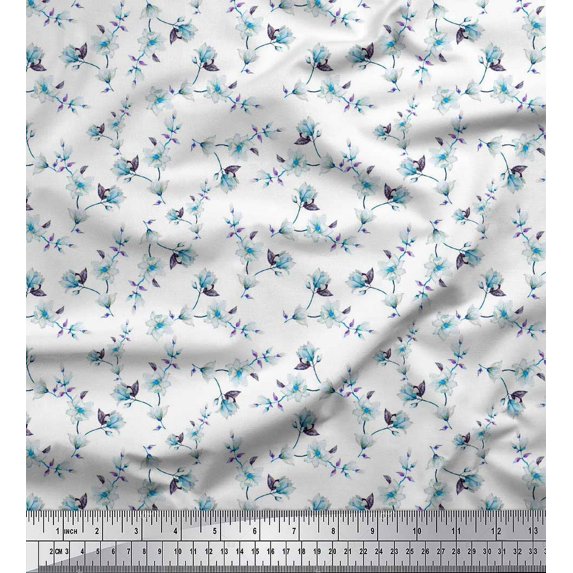 Soimoi Poly Georgette Fabric Leaves & Magnolia Floral Print Sewing Fabric Yard 42 Inch Wide