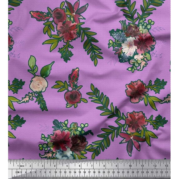 Soimoi Poly Georgette Fabric Leaves & Ranunculus Floral Print Fabric by Yard 52 Inch Wide