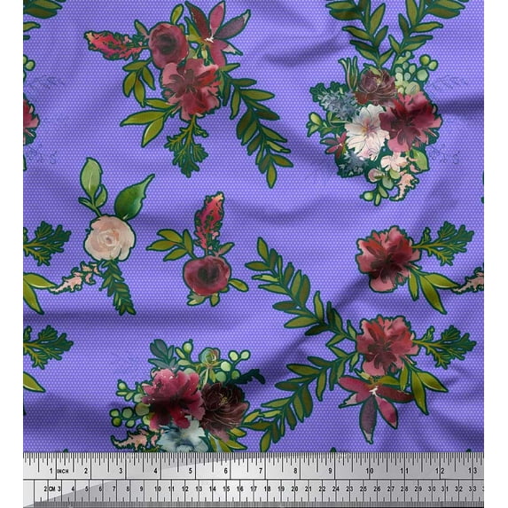 Soimoi Poly Georgette Fabric Leaves & Ranunculus Floral Print Sewing Fabric Yard 42 Inch Wide