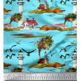 thumbnail image 1 of Soimoi Poly Georgette Fabric Lighthouse,Bird & Tree Nature Print Fabric by the Yard 42 Inch Wide, 1 of 1