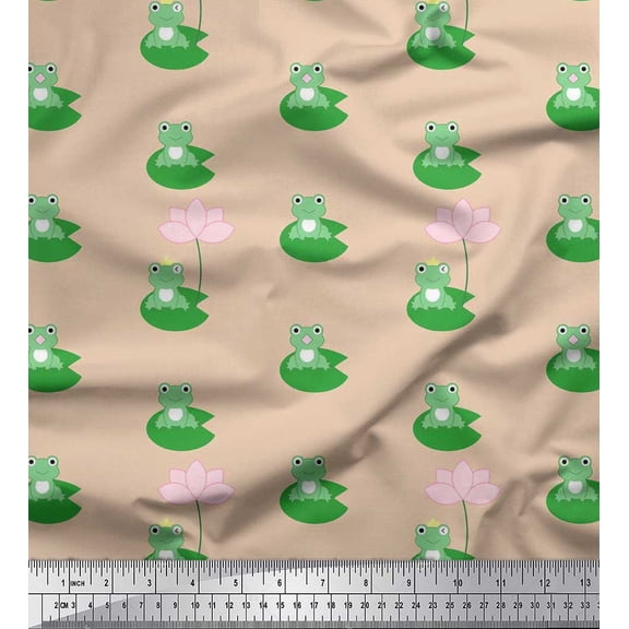 Soimoi Poly Georgette Fabric Lotus & Frog Kids Decor Fabric Printed Yard 42 Inch Wide