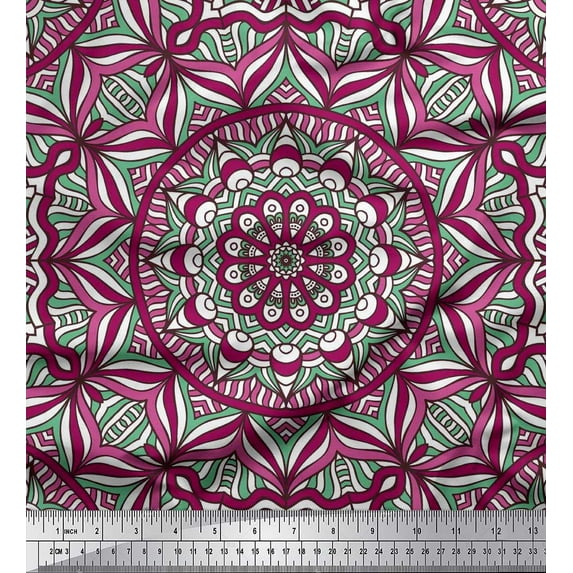 Soimoi Poly Georgette Fabric Mandala Kaleidoscope Print Fabric by Yard 52 Inch Wide