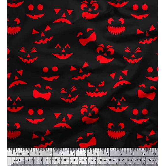 Soimoi Poly Georgette Fabric Monster Face Halloween Printed Fabric 1 Yard 42 Inch Wide