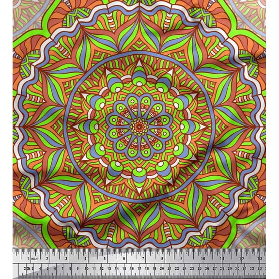 Soimoi Poly Georgette Fabric Moroccan & Mandala Kaleidoscope Printed Fabric 1 Yard 42 Inch Wide