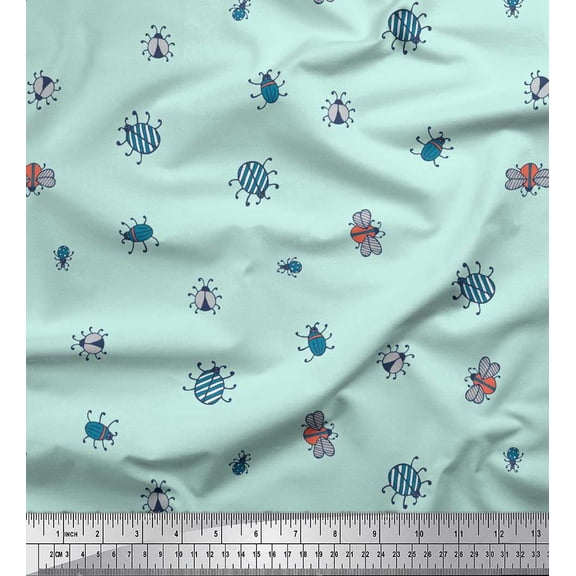Soimoi Poly Georgette Fabric Moth & Light Bug Insects Printed Craft Fabric by The Yard 42 Inch Wide