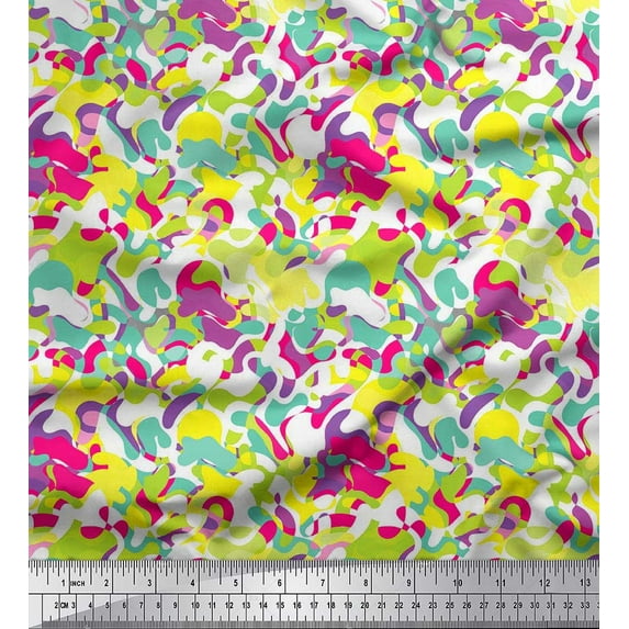 Soimoi Poly Georgette Fabric Multicolor Camouflage Printed Craft Fabric by the Yard 42 Inch Wide