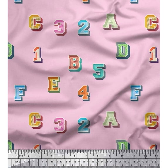 Soimoi Poly Georgette Fabric Numbers & Alphabets Text Printed Craft Fabric by The Yard 42 Inch Wide