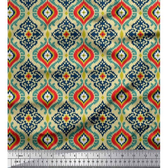 Soimoi Poly Georgette Fabric Ogee Damask Print Sewing Fabric Yard 42 Inch Wide