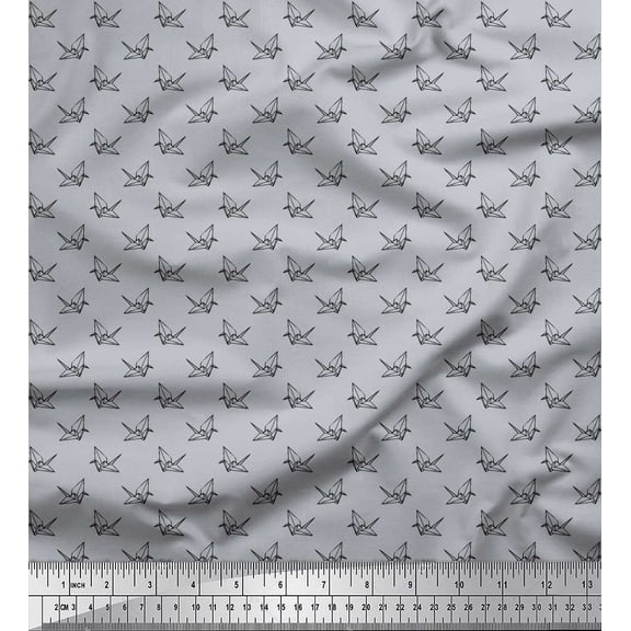Soimoi Poly Georgette Fabric Paper Craft Bird Small Decor Fabric Printed Yard 42 Inch Wide