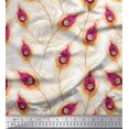 thumbnail image 1 of Soimoi Poly Georgette Fabric Peacock Feather Print Fabric by the Yard 42 Inch Wide, 1 of 3