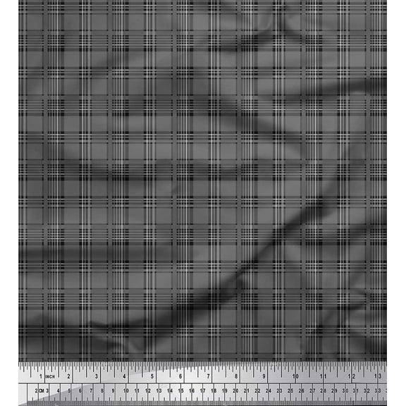 Soimoi Poly Georgette Fabric Plaid Check Decor Fabric Printed Yard 52 Inch Wide