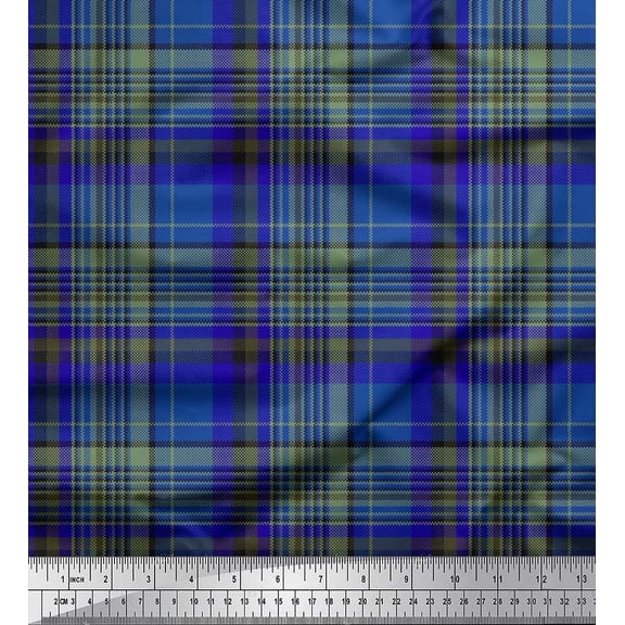 Soimoi Poly Georgette Fabric Plaid Check Print Fabric by The Yard 42 Inch Wide