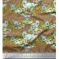 thumbnail image 1 of Soimoi Poly Georgette Fabric Red Berries,Holly Leaves & Reindeer Animal Print Fabric by Yard 52 Inch Wide, 1 of 1