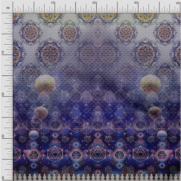 Soimoi Poly Georgette Fabric Scared Geometry & Moon Panel Printed Fabric 1 Yard 42 Inch Wide