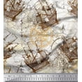 thumbnail image 1 of Soimoi Poly Georgette Fabric Ship & Direction Compass Nautical Printed Craft Fabric by the Yard 42 Inch Wide, 1 of 1