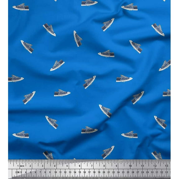 Soimoi Poly Georgette Fabric Shoes Men Print Fabric by The Yard 42 Inch Wide