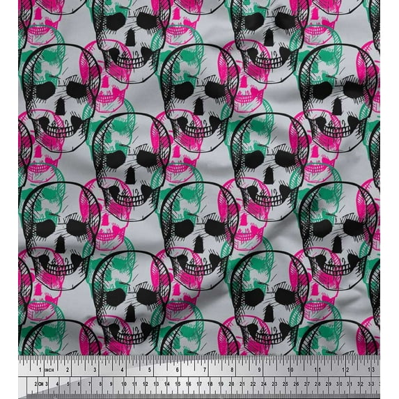 Soimoi Poly Georgette Fabric Skull Halloween Print Sewing Fabric Yard 42 Inch Wide
