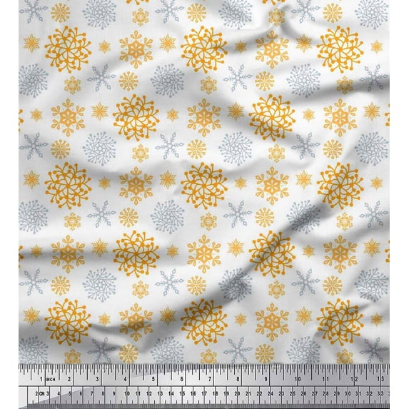 Soimoi Poly Georgette Fabric Snowflake Artistic Print Fabric by the Yard 52 Inch Wide