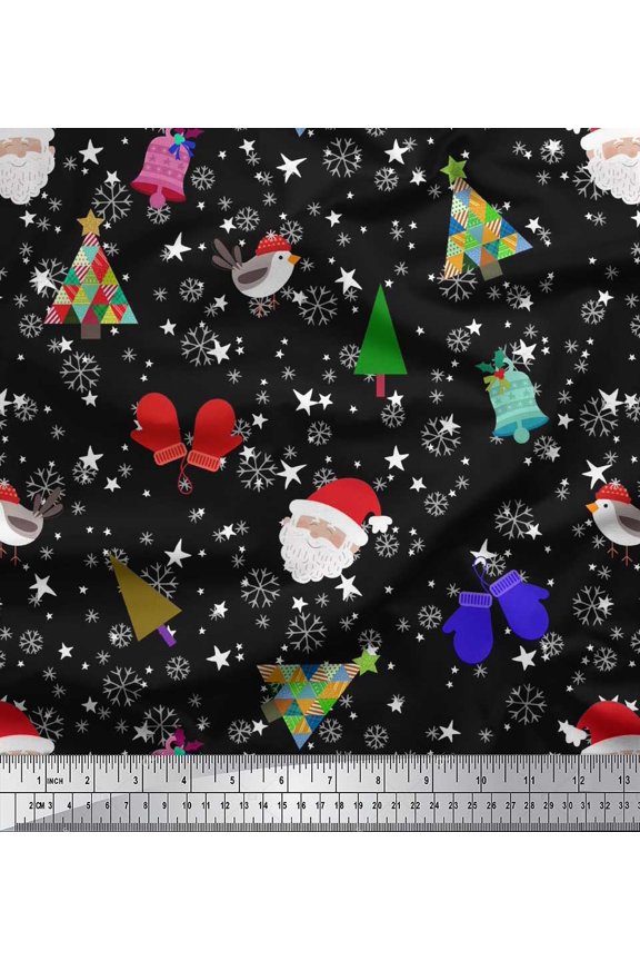 Poly Georgette Fabric Snowflake,Tree & Gloves Winter Theme Printed Craft Fabric by The Yard 42 Inch Wide