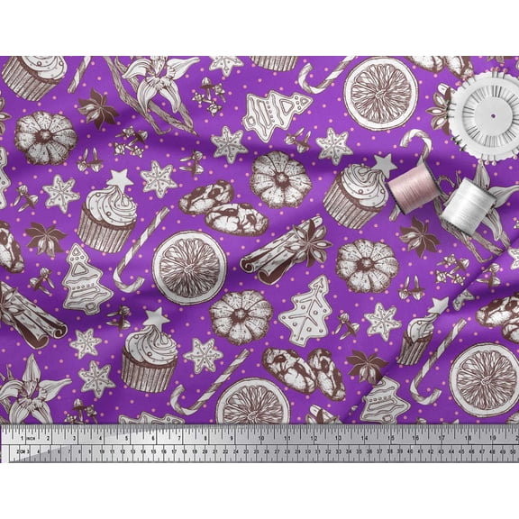 Soimoi Poly Georgette Fabric Spices,Cookies & Cupcake Food Print Sewing Fabric Yard 42 Inch Wide