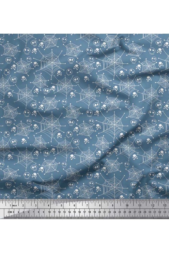 Poly Georgette Fabric Spider Web,Crossbone & Skull Halloween Printed Fabric 1 Yard 42 Inch Wide