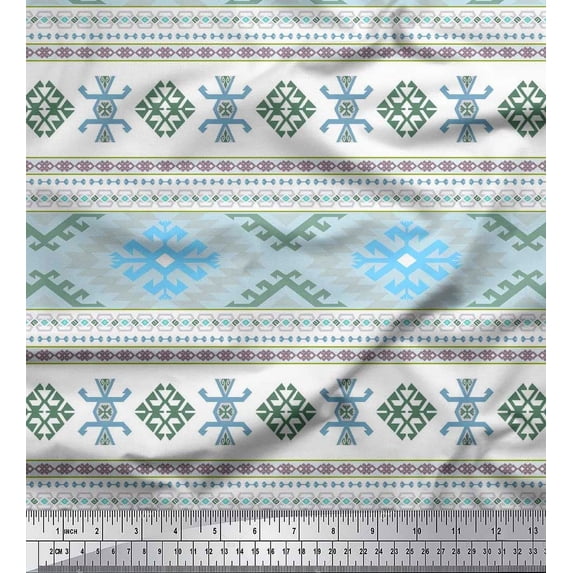 Soimoi Poly Georgette Fabric Stripe & Ikat Kilim Printed Craft Fabric by The Yard 42 Inch Wide