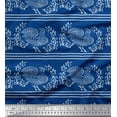 thumbnail image 1 of Soimoi Poly Georgette Fabric Stripe,Leaves & Hen Block Print Fabric by The Yard 42 Inch Wide, 1 of 1