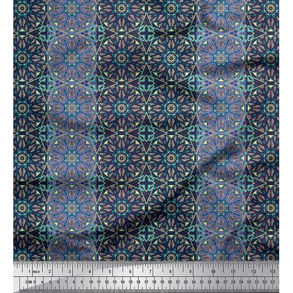 Soimoi Poly Georgette Fabric Stripe & Mandala Kaleidoscope Print Fabric by Yard 42 Inch Wide