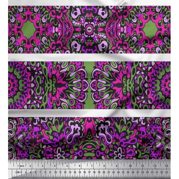 Soimoi Poly Georgette Fabric Stripe & Mandala Kaleidoscope Print Fabric by Yard 42 Inch Wide