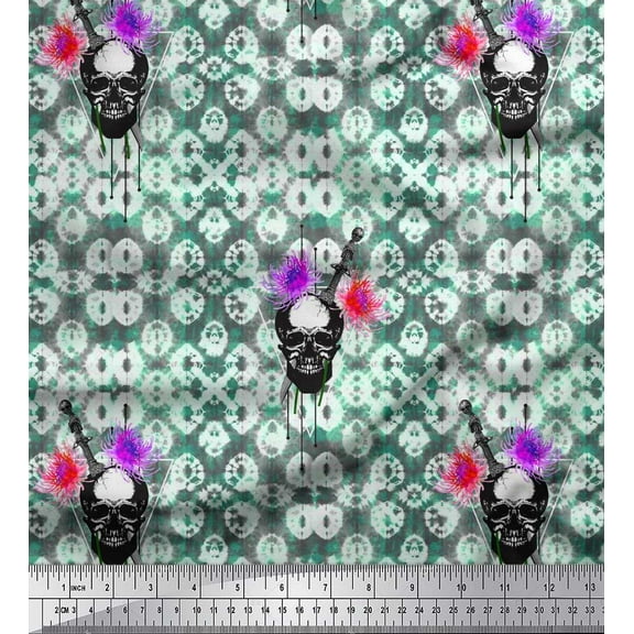 Soimoi Poly Georgette Fabric Texture,Sword & Horror Skull Halloween Print Fabric by The Yard 42 Inch Wide