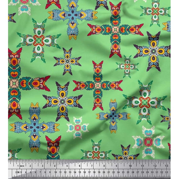 Soimoi Poly Georgette Fabric Tiles Moroccan Decor Fabric Printed Yard 52 Inch Wide
