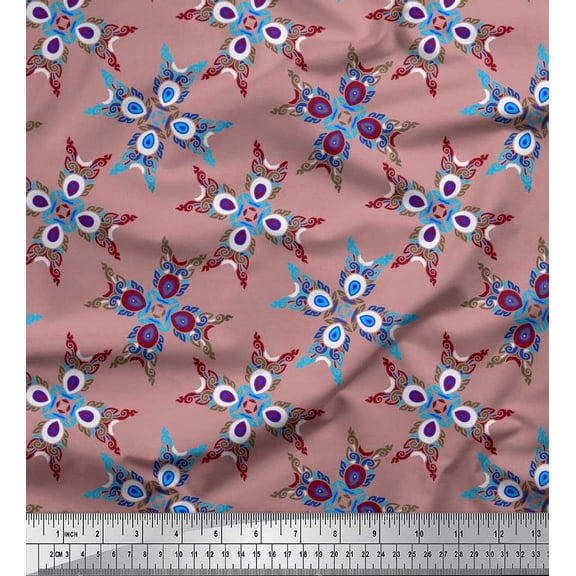 Soimoi Poly Georgette Fabric Tiles Moroccan Print Sewing Fabric Yard 52 Inch Wide
