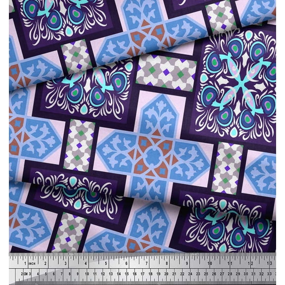 Soimoi Poly Georgette Fabric Tiles Moroccan Printed Fabric 1 Yard 42 Inch Wide