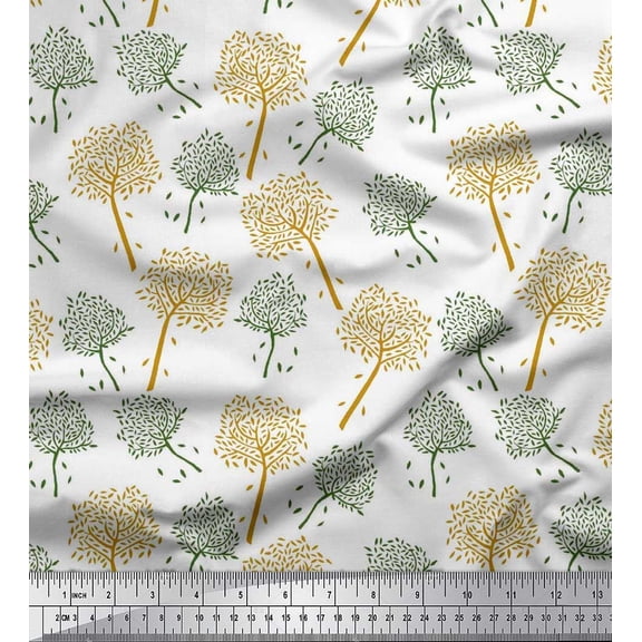 Soimoi Poly Georgette Fabric Tree Block Print Sewing Fabric Yard 42 Inch Wide