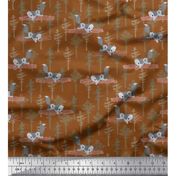 Soimoi Poly Georgette Fabric Tree & Sloth Cartoon Printed Craft Fabric by The Yard 42 Inch Wide